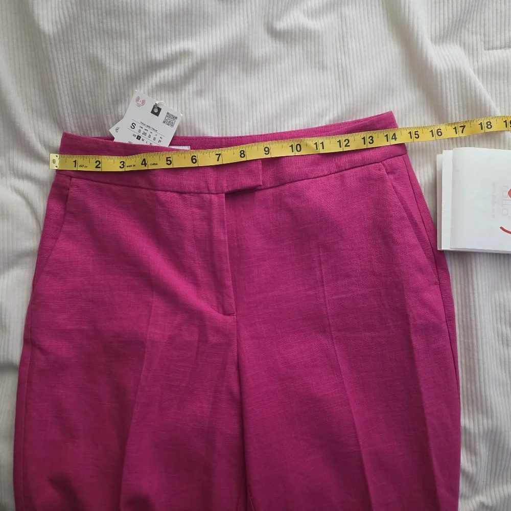 Zara High-waisted Slim Linen Pants Fuschia ZW COllection Bnwt